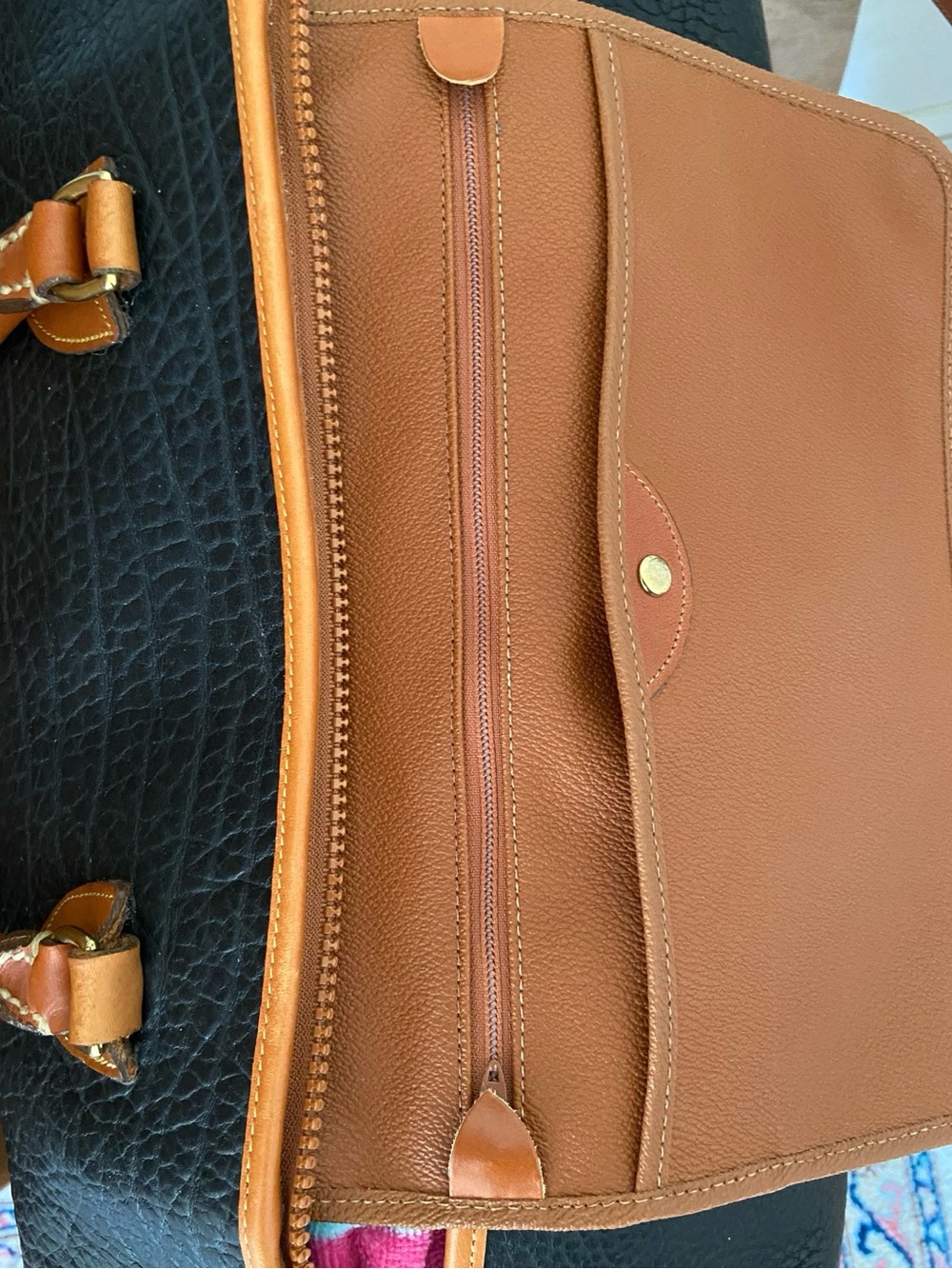 Dooney & Bourke Leather Travel Duffle Bag - Black with Tan Trim - Picture 7 of 8